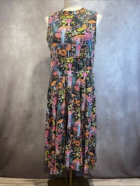 Nooworks Magic Mushroom Dahlia Midi Fit & Flare Print Midi Dress sz XL
